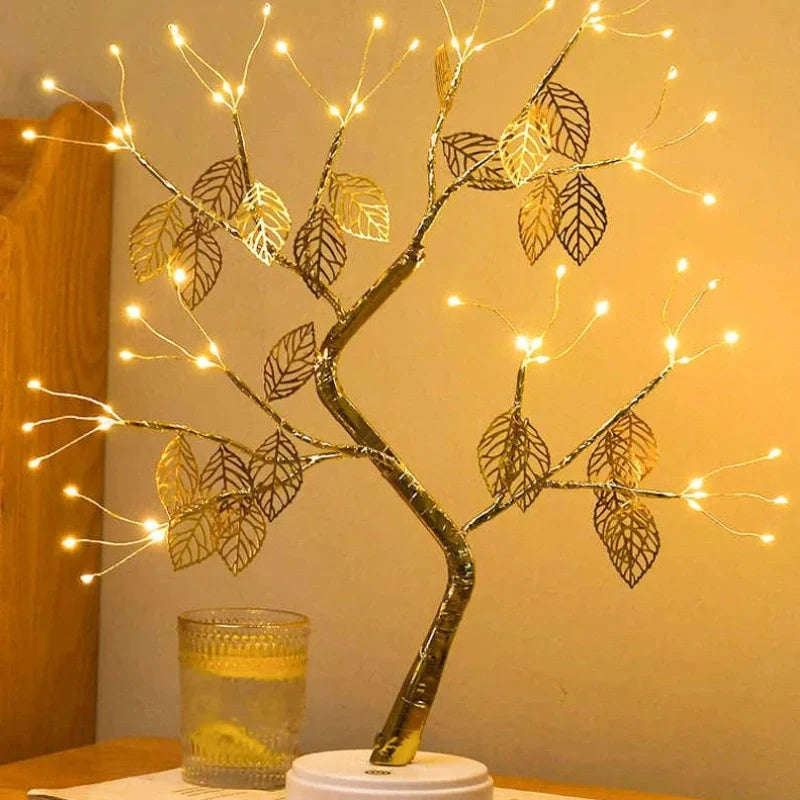 Golden Leaf Tree Lamp - LED Bonsai, Warm White
