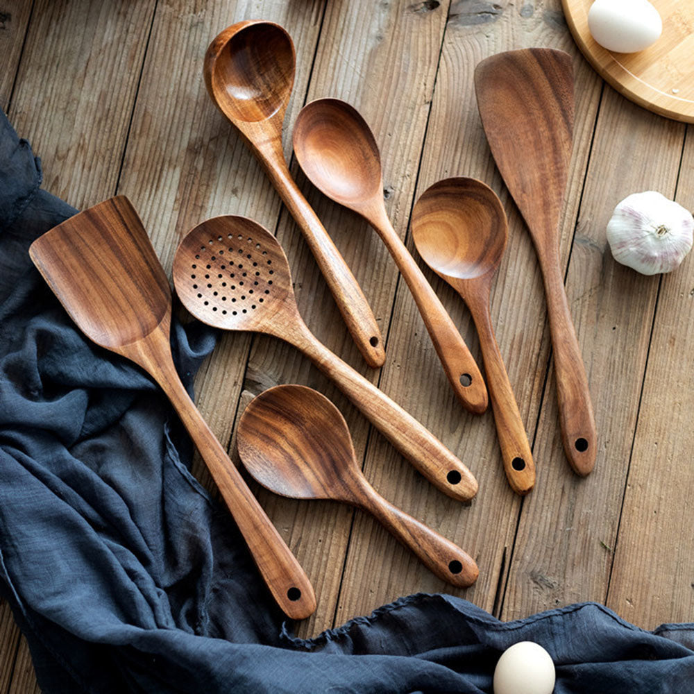Natural Wood Kitchen Tool Set – Non-Scratch