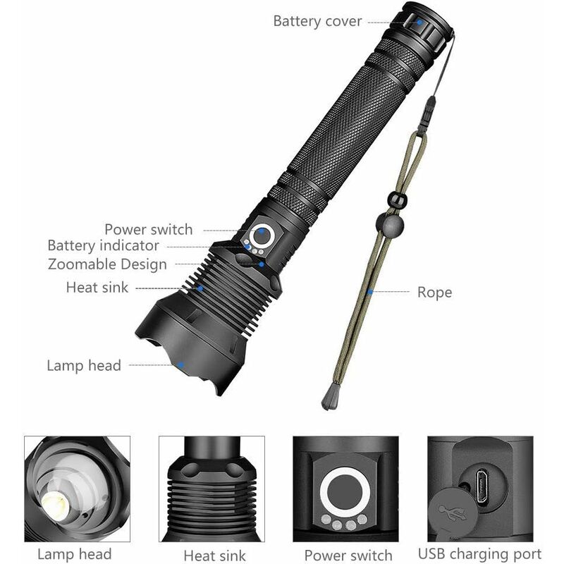 BeamMax LED Flashlight - High Lumen, Zoomable, Rechargeable