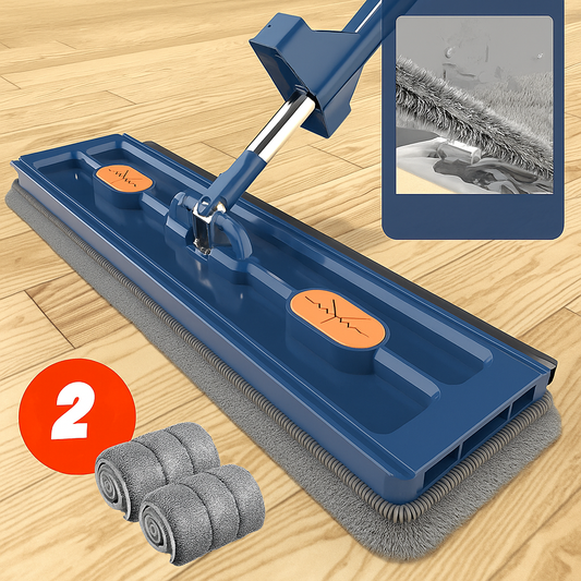 FlatEase Large Floor Mop – With Reusable Microfiber & 360° Swivel Head