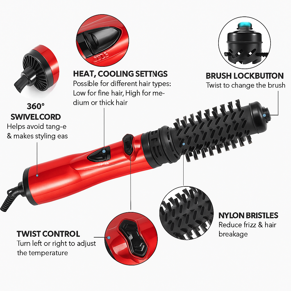GlamBrush 3-in-1 Hair Styler Brush – For Smooth, Frizz-Free Hair