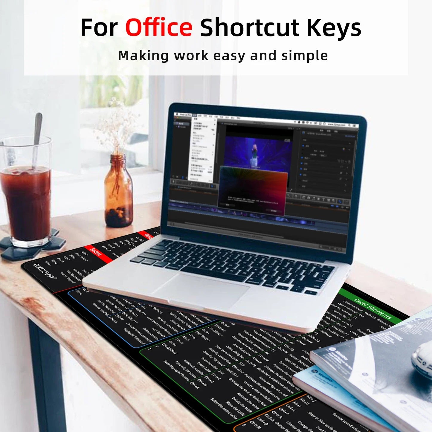 Shortcut Keys Mouse Pad – Workspace Desk Mat for Office Work & Designers