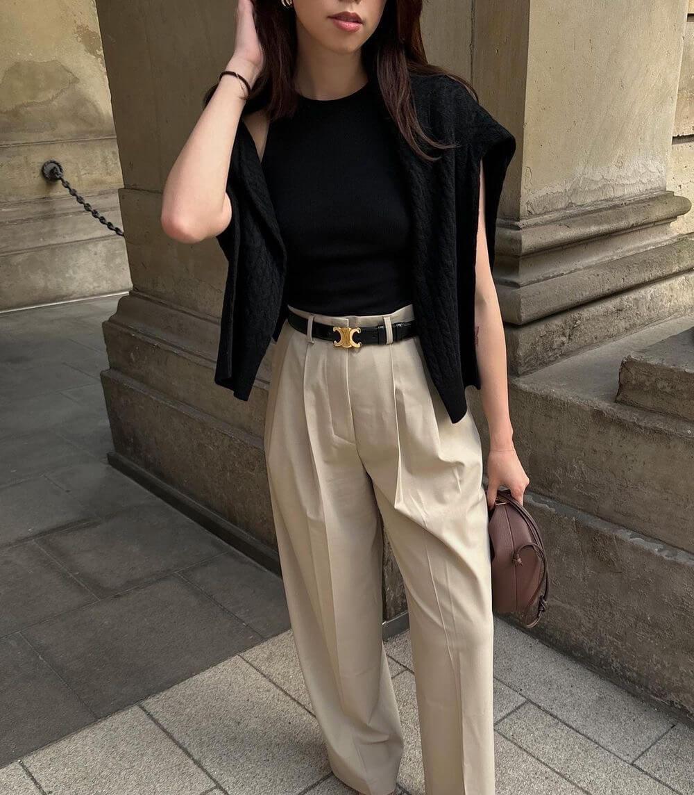 Allium Luxury Leather Belt with Gold Details