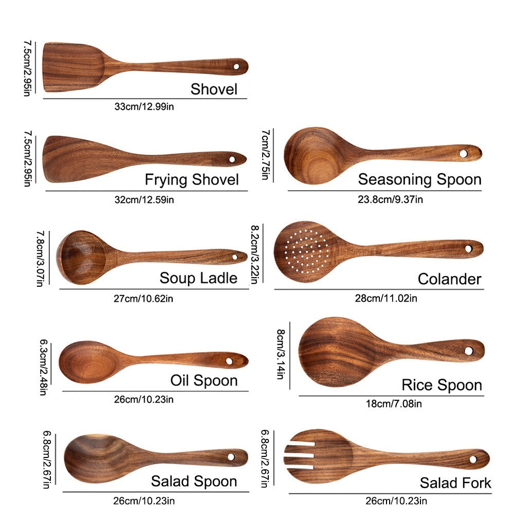 Natural Wood Kitchen Tool Set – Non-Scratch