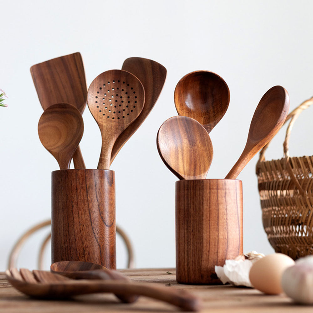 Natural Wood Kitchen Tool Set – Non-Scratch