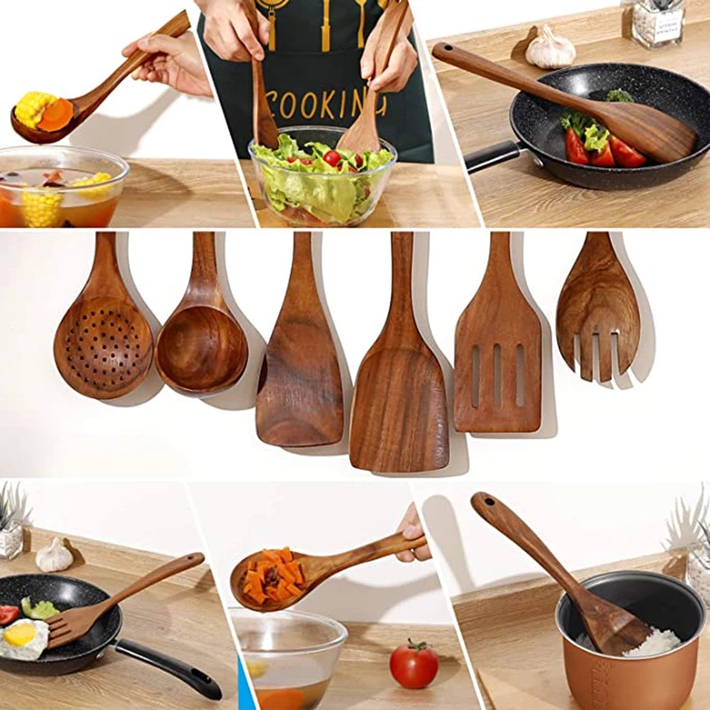 Natural Wood Kitchen Tool Set – Non-Scratch