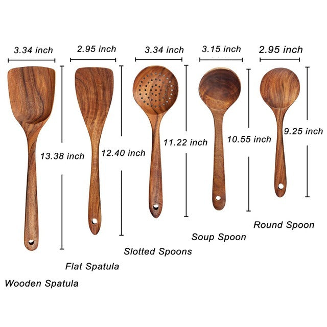 Natural Wood Kitchen Tool Set – Non-Scratch