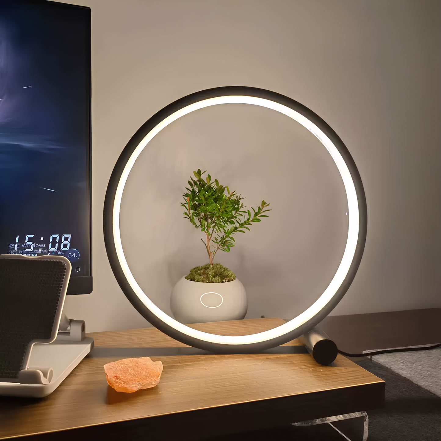 Halo Ring Nightstand Lamp - LED Nightstand Light, Dimmable