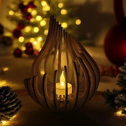 GlimmerDrop Wooden Candle Holder - Hollow Carved, Tea Light Stand