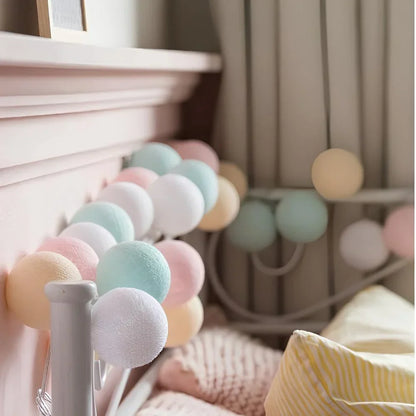 Cotton Ball String Lights - Warm LED Garland, Decorative