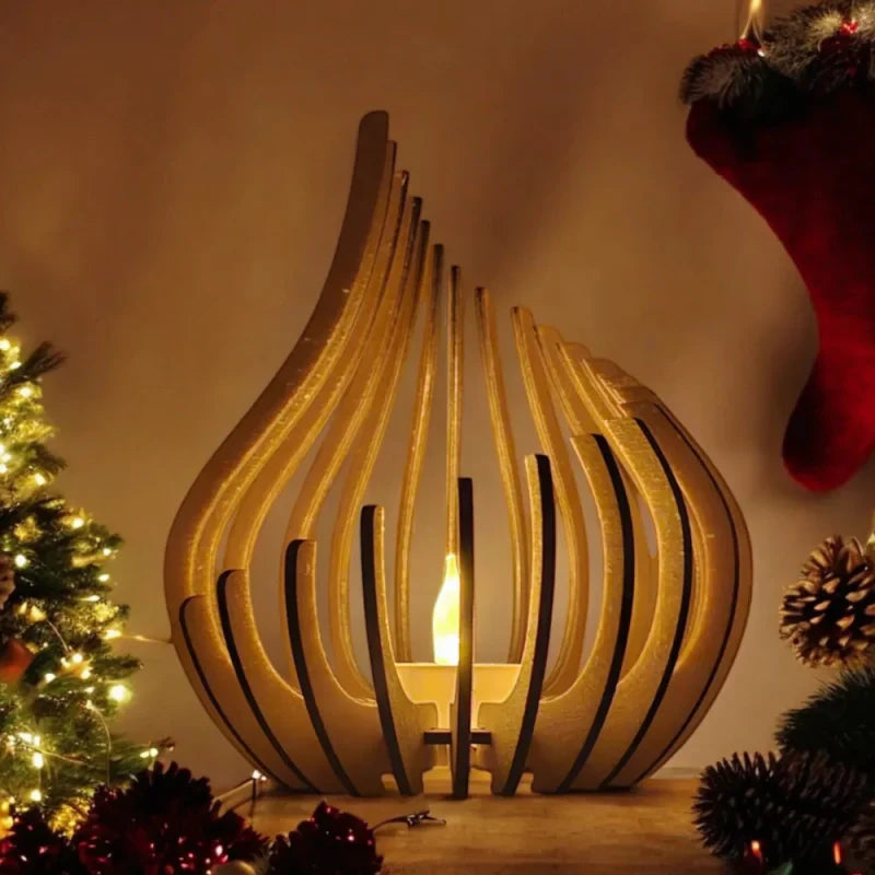 GlimmerDrop Wooden Candle Holder - Hollow Carved, Tea Light Stand