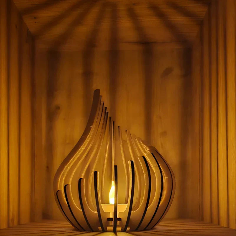 GlimmerDrop Wooden Candle Holder - Hollow Carved, Tea Light Stand