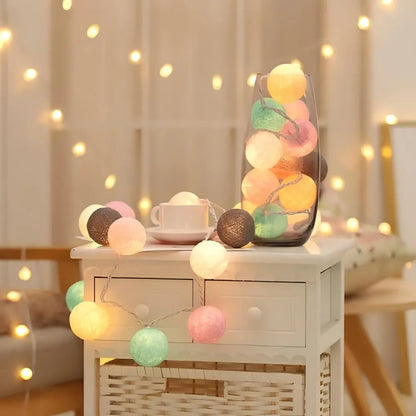 Cotton Ball String Lights - Warm LED Garland, Decorative