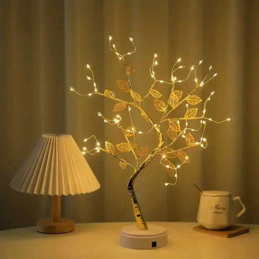 Golden Leaf Tree Lamp - LED Bonsai, Warm White