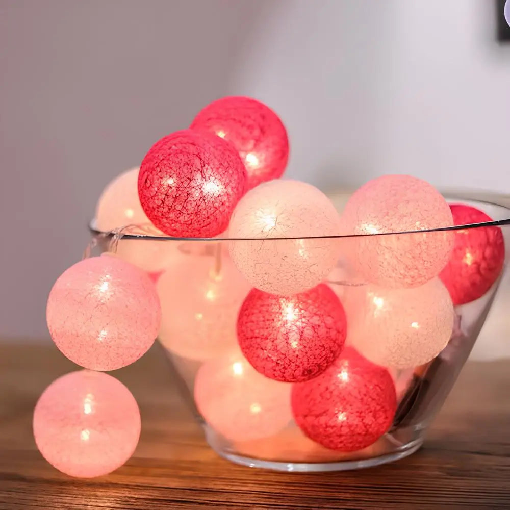 Cotton Ball String Lights - Warm LED Garland, Decorative