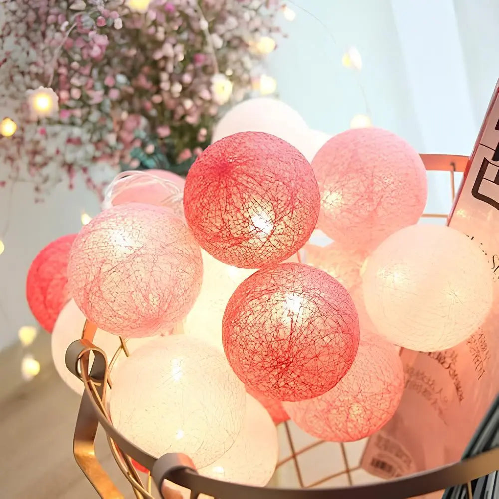Cotton Ball String Lights - Warm LED Garland, Decorative