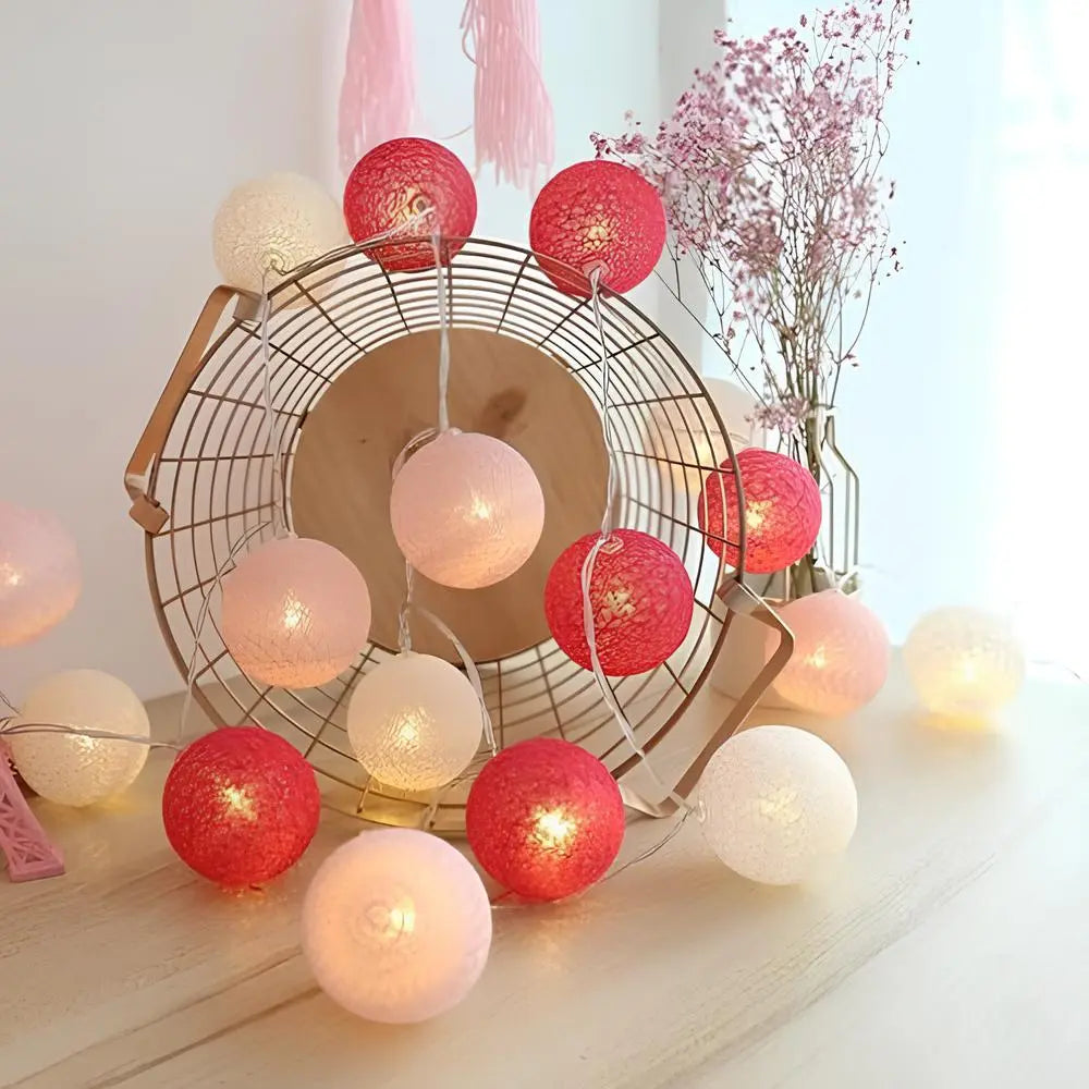 Cotton Ball String Lights - Warm LED Garland, Decorative