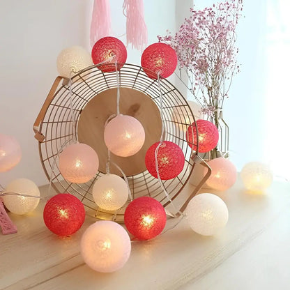 Cotton Ball String Lights - Warm LED Garland, Decorative
