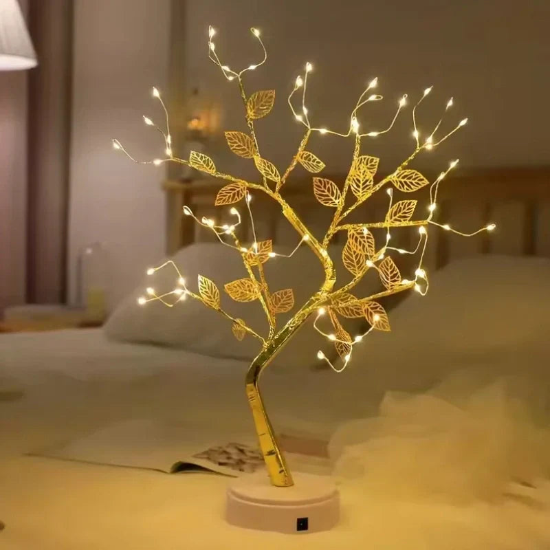 Golden Leaf Tree Lamp - LED Bonsai, Warm White