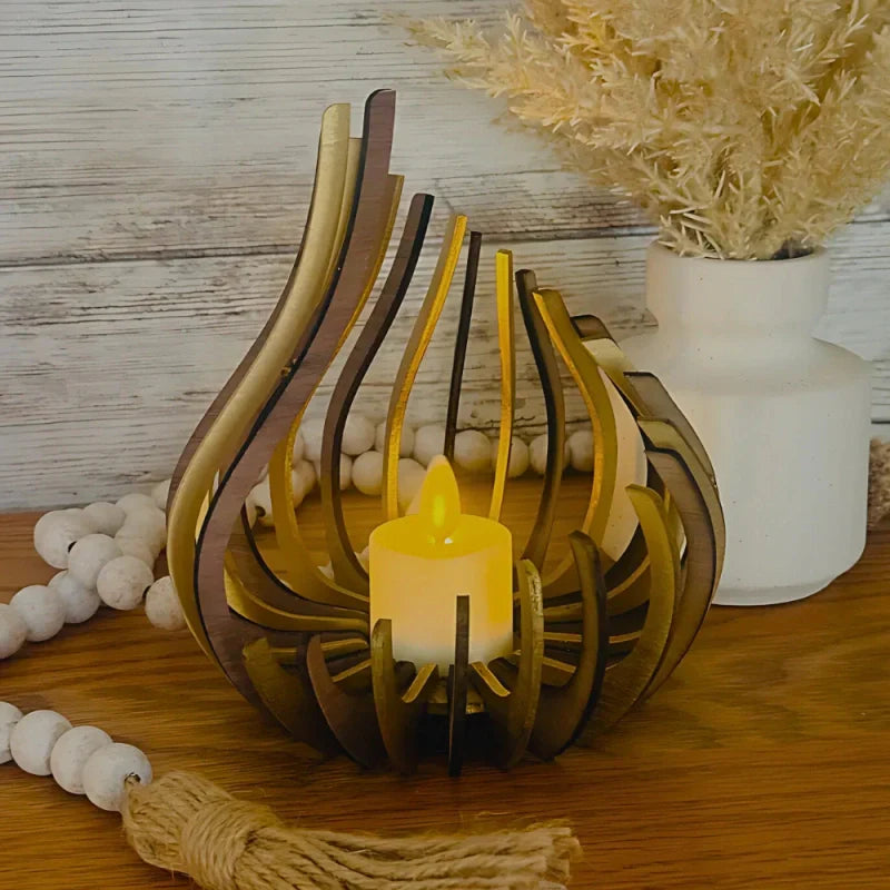 GlimmerDrop Wooden Candle Holder - Hollow Carved, Tea Light Stand