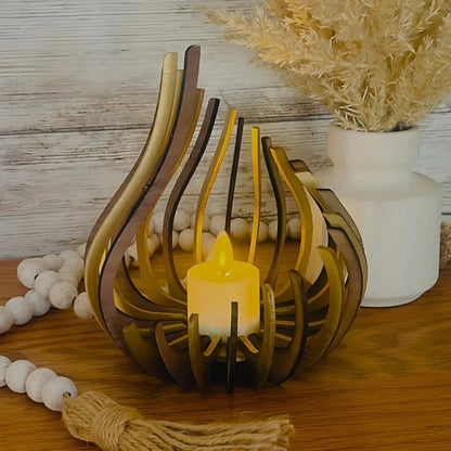 GlimmerDrop Wooden Candle Holder - Hollow Carved, Tea Light Stand