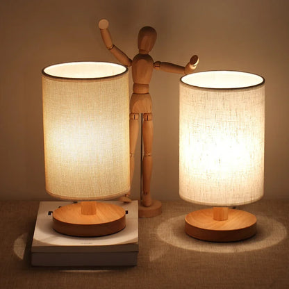 Organic Glow Lamp - Wood Base, Fabric Shade, Dimmable