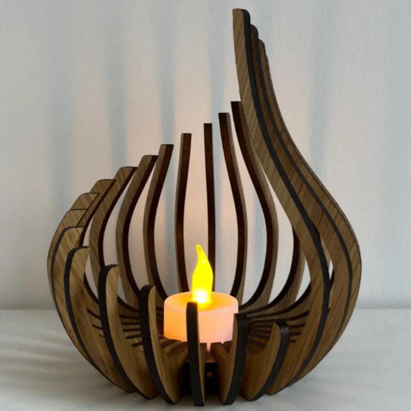 GlimmerDrop Wooden Candle Holder - Hollow Carved, Tea Light Stand