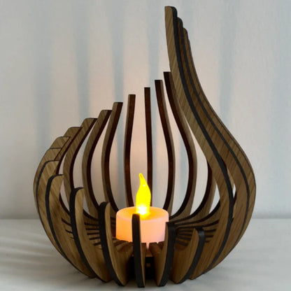 GlimmerDrop Wooden Candle Holder - Hollow Carved, Tea Light Stand