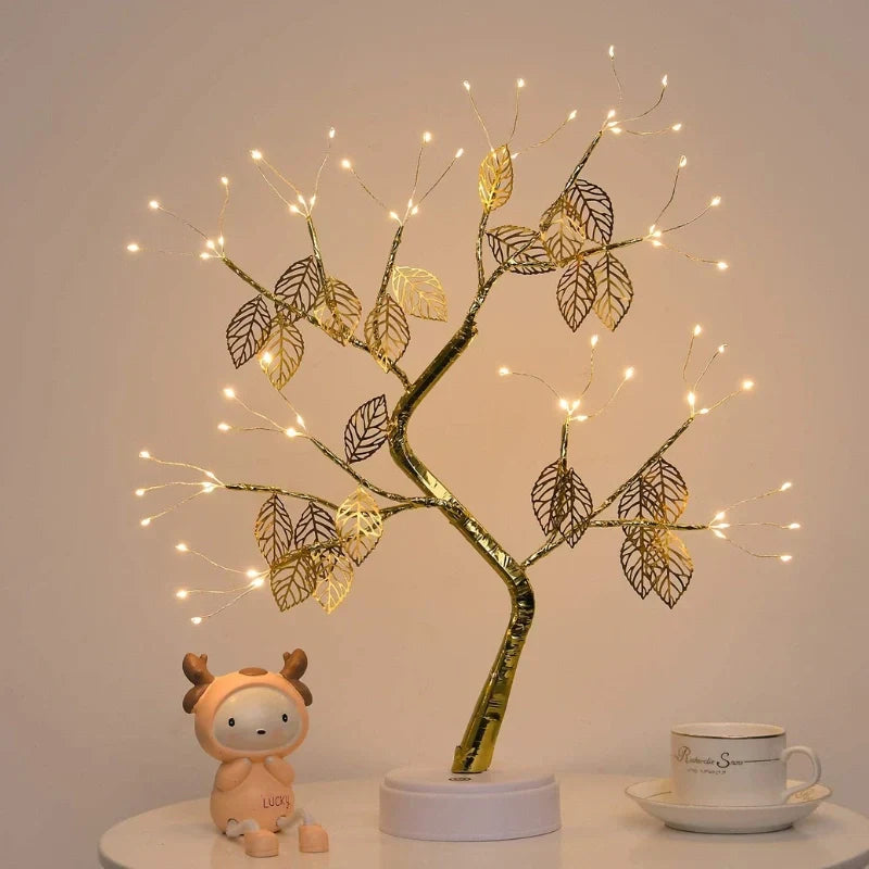 Golden Leaf Tree Lamp - LED Bonsai, Warm White
