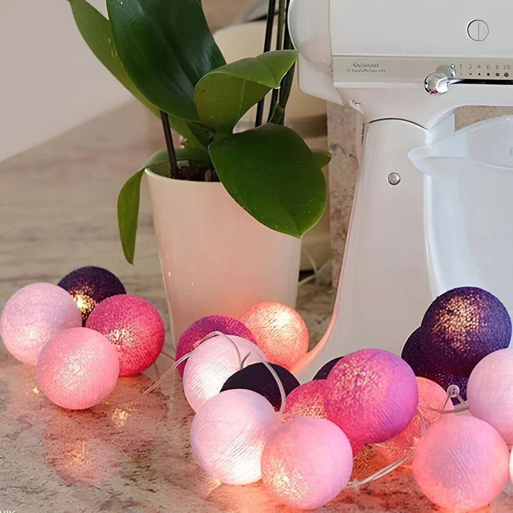 Cotton Ball String Lights - Warm LED Garland, Decorative