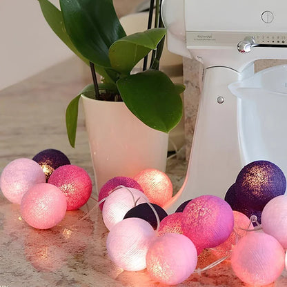 Cotton Ball String Lights - Warm LED Garland, Decorative