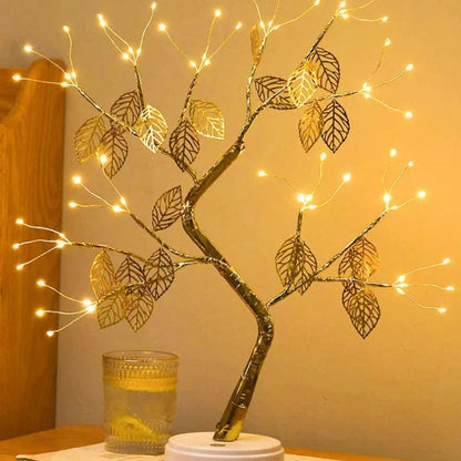 Golden Leaf Tree Lamp - LED Bonsai, Warm White