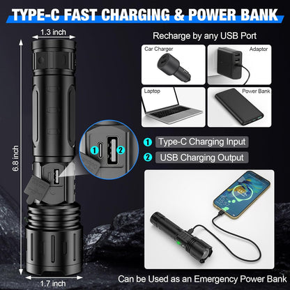 X1000 Ultra-Bright Flashlight - Rechargeable & Waterproof