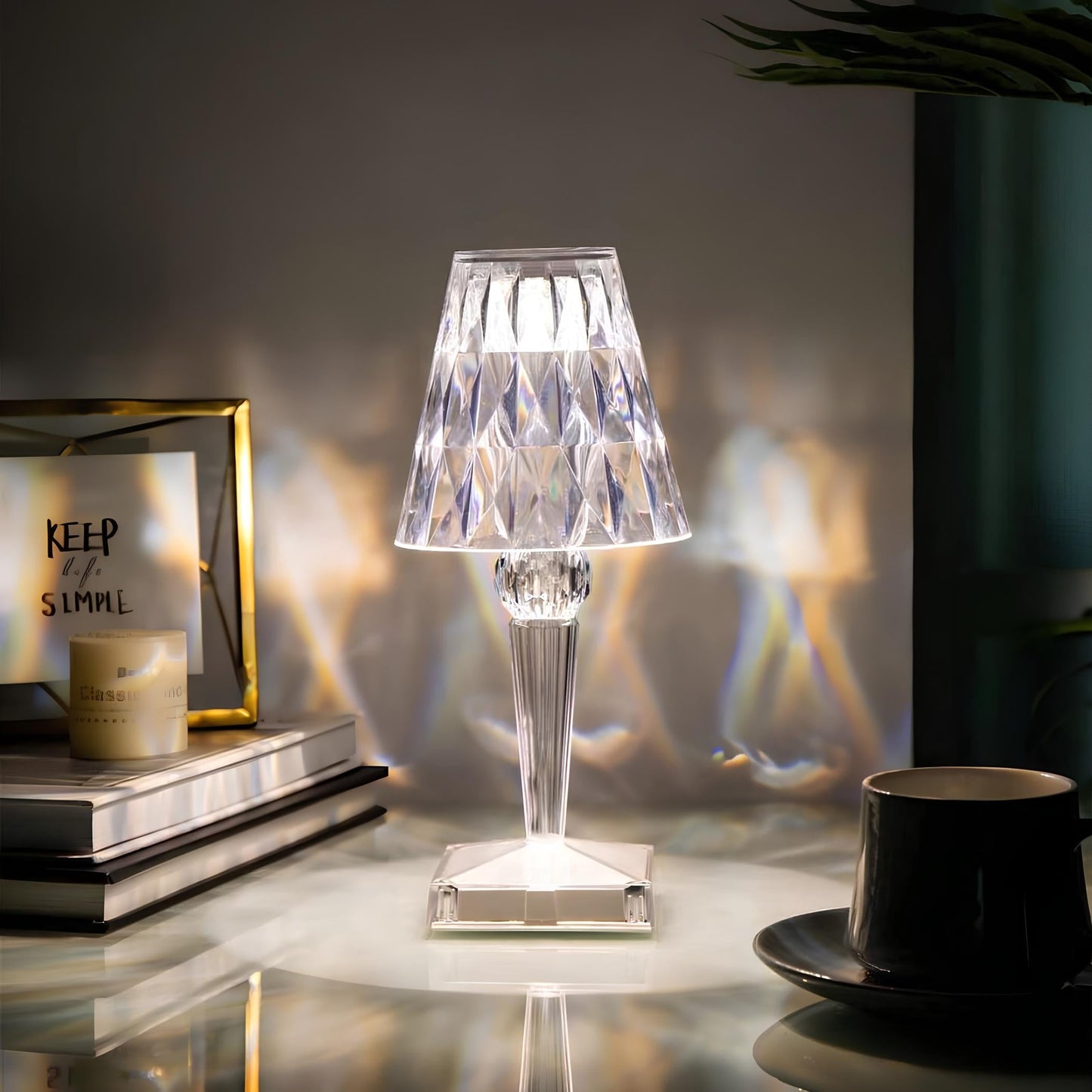 Sparkling Crystal Lamp – Touch Dimming, Rechargeable LED