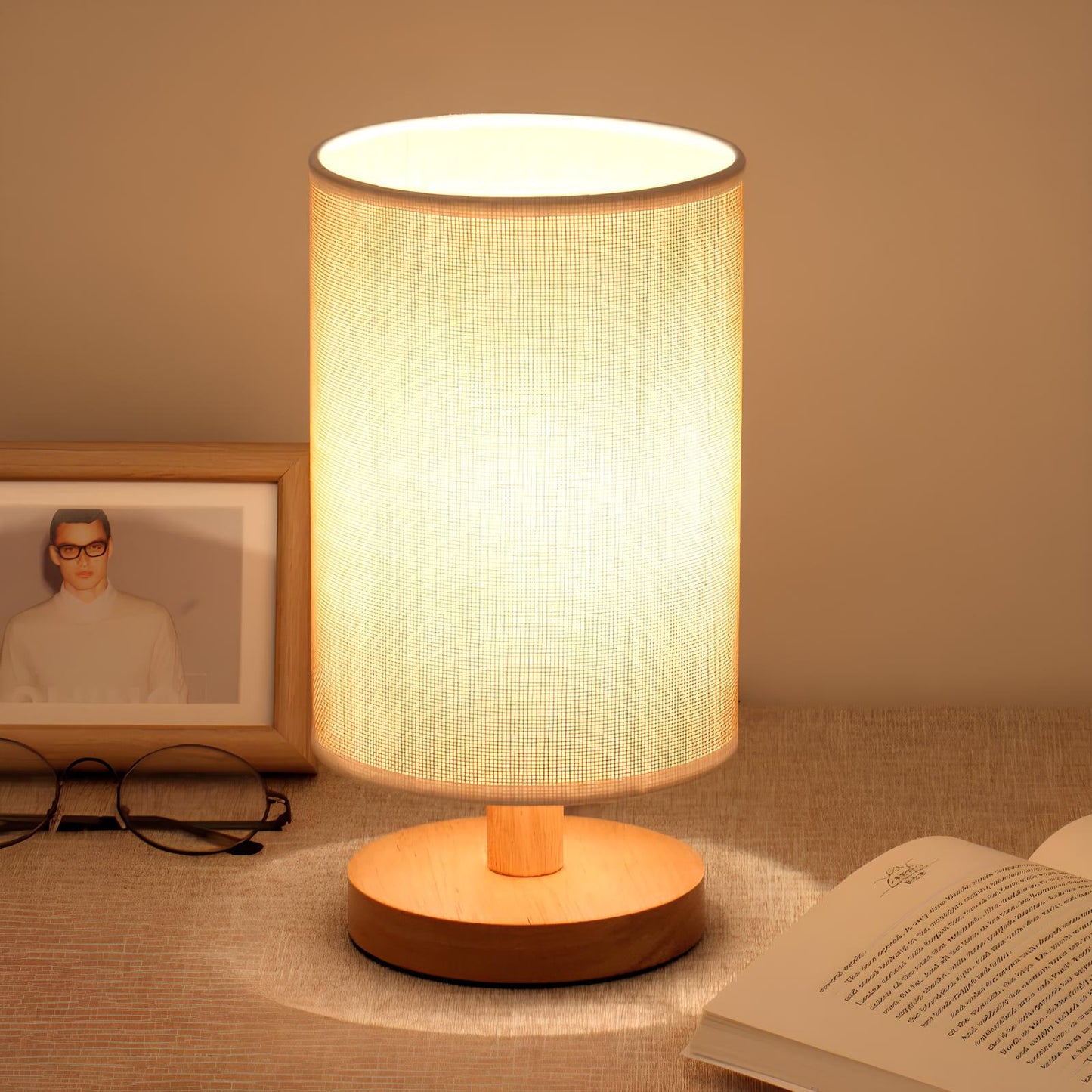 Organic Glow Lamp - Wood Base, Fabric Shade, Dimmable
