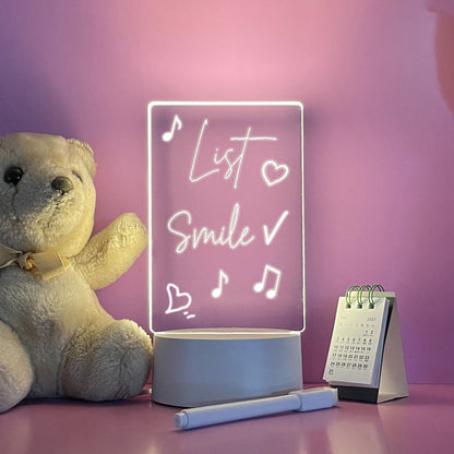 LED Message Board - Light-Up Acrylic Note Board, Pen & Base