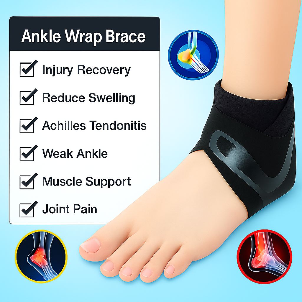 Ankle Wrap Brace - Compression Support for Sprains, Swelling & Foot Pain