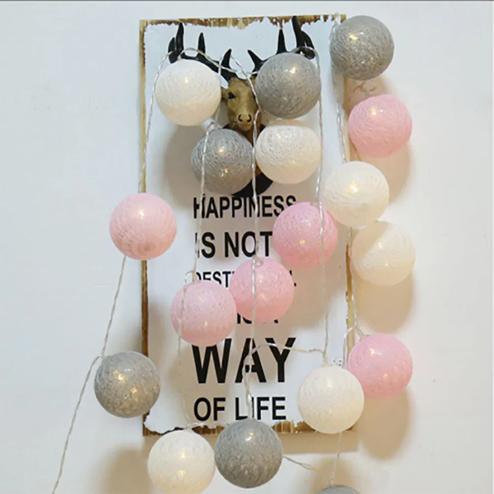 Cotton Ball String Lights - Warm LED Garland, Decorative