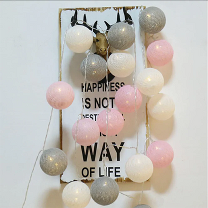 Cotton Ball String Lights - Warm LED Garland, Decorative