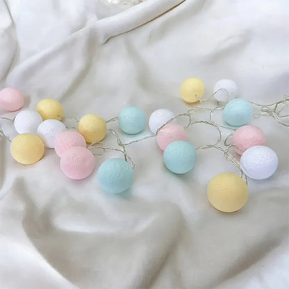 Cotton Ball String Lights - Warm LED Garland, Decorative