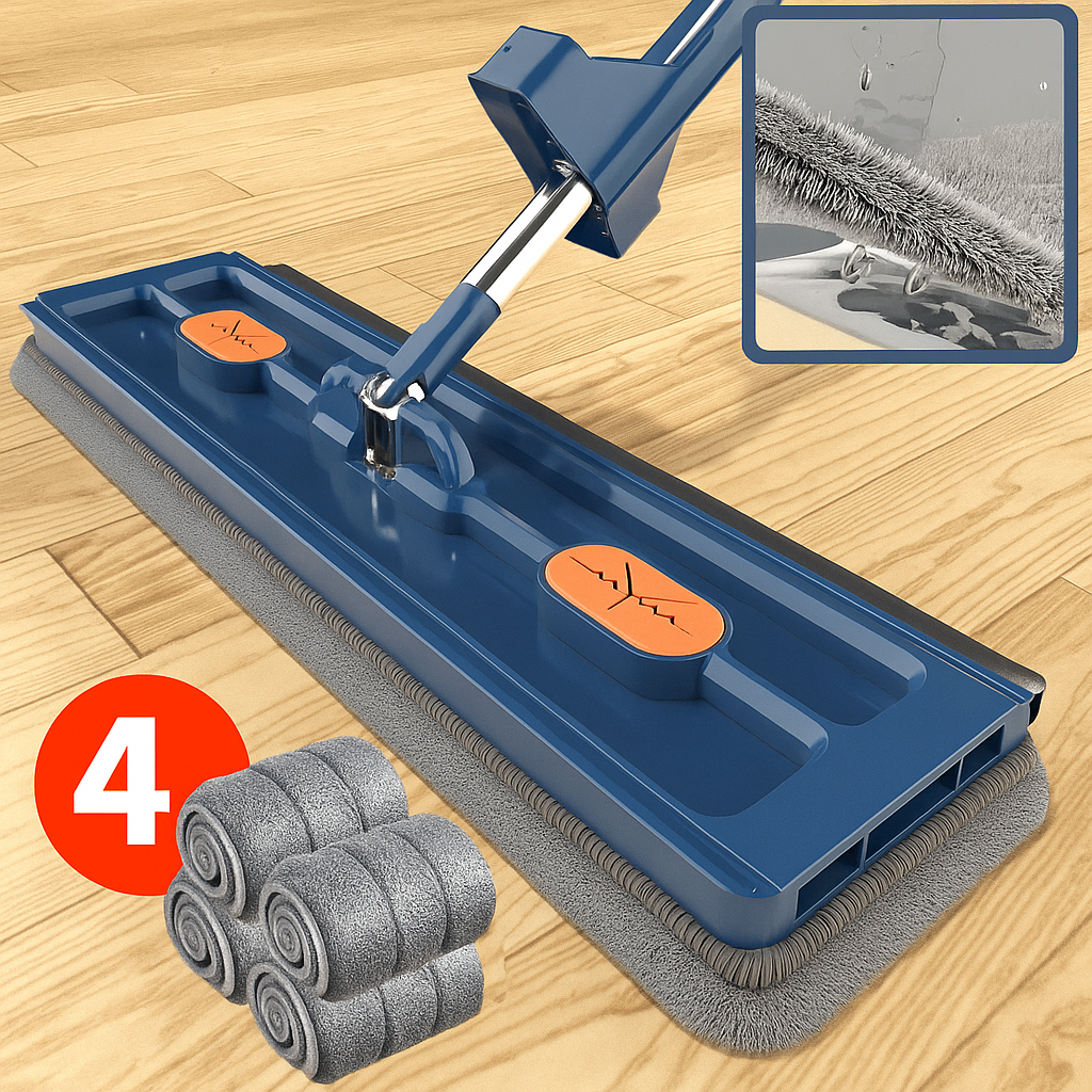 FlatEase Large Floor Mop – With Reusable Microfiber & 360° Swivel Head