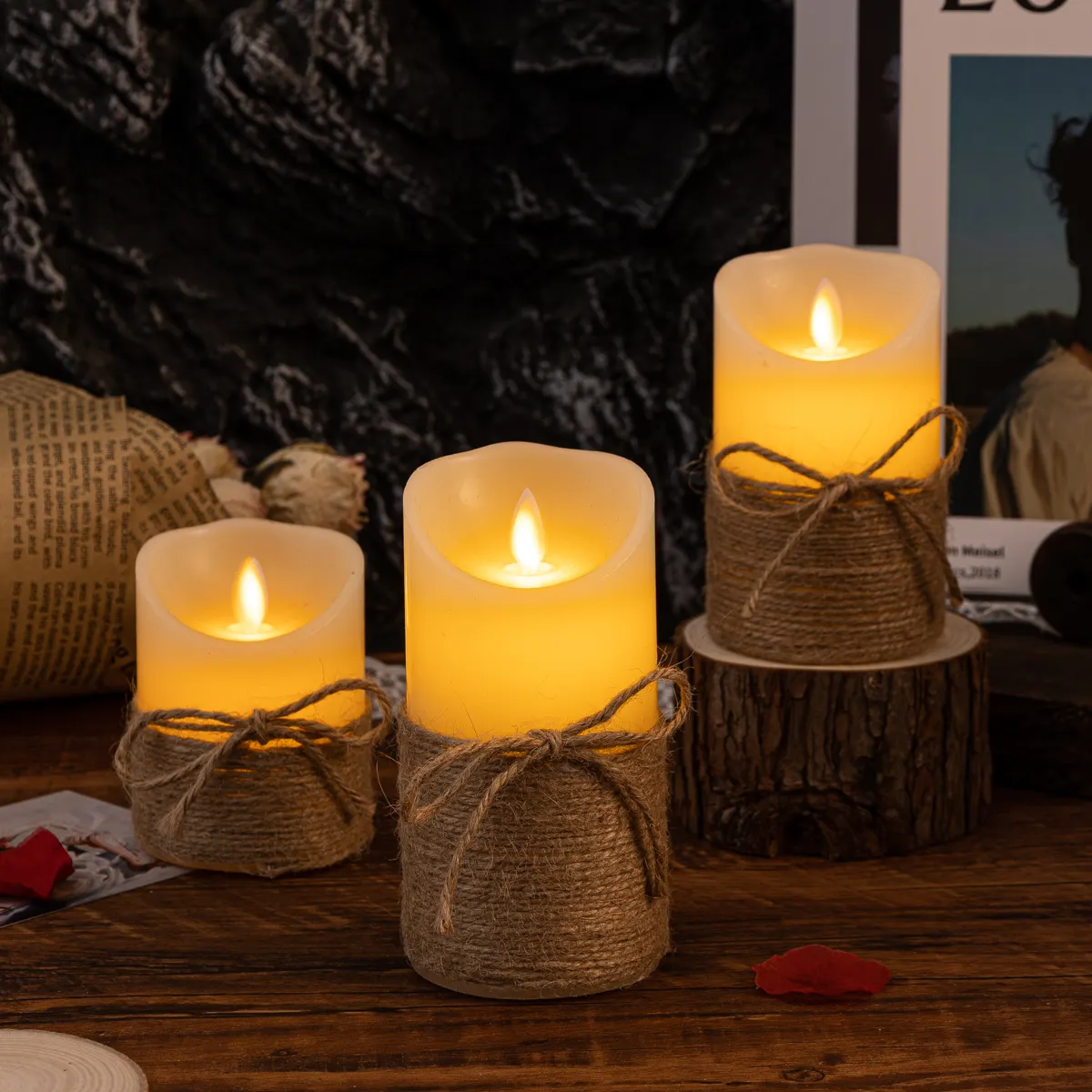 Flameless Block LED Candles - LED Set, Remote & Timer