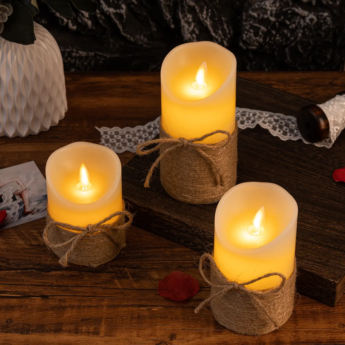 Flameless Block LED Candles - LED Set, Remote & Timer