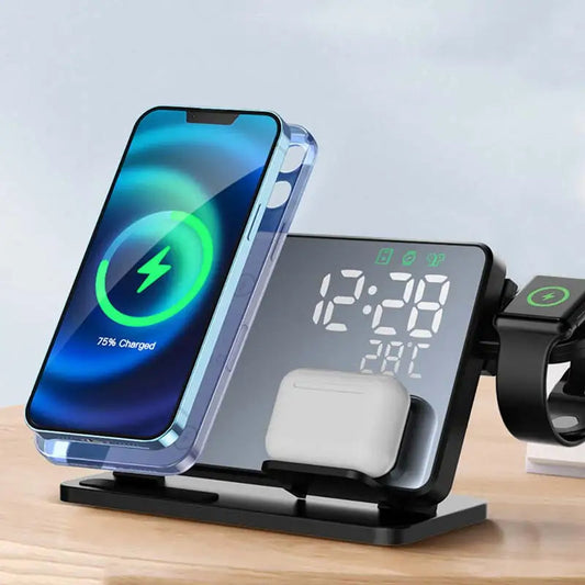 3-In-1 Quick Charging Station - Premium Wireless Fast Charging Docking Station With Alarm Clock