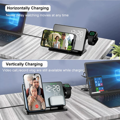 3-In-1 Quick Charging Station - Premium Wireless Fast Charging Docking Station With Alarm Clock