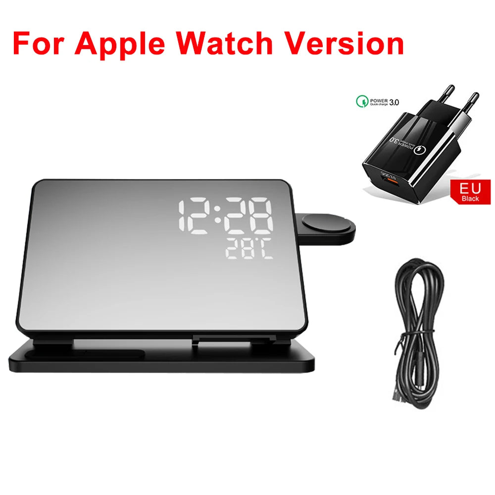 3-In-1 Quick Charging Station - Premium Wireless Fast Charging Docking Station With Alarm Clock