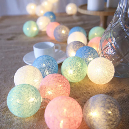 Cotton Ball String Lights - Warm LED Garland, Decorative