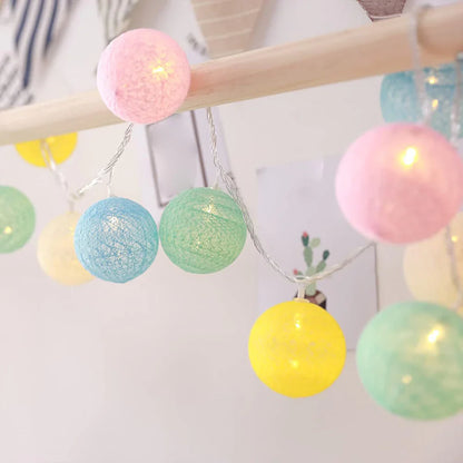 Cotton Ball String Lights - Warm LED Garland, Decorative