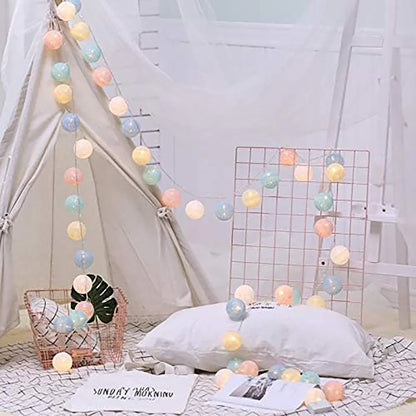 Cotton Ball String Lights - Warm LED Garland, Decorative