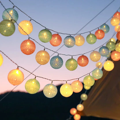Cotton Ball String Lights - Warm LED Garland, Decorative